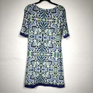 Eliza J Blue Paisley Sheath Dress Womens 4 Mini 3/4 Sleeve Preppy Office Work